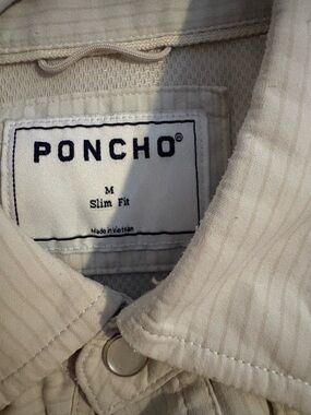 PONCHO Men’s Slim Fit Casual Button-Down Shirt in Off-White